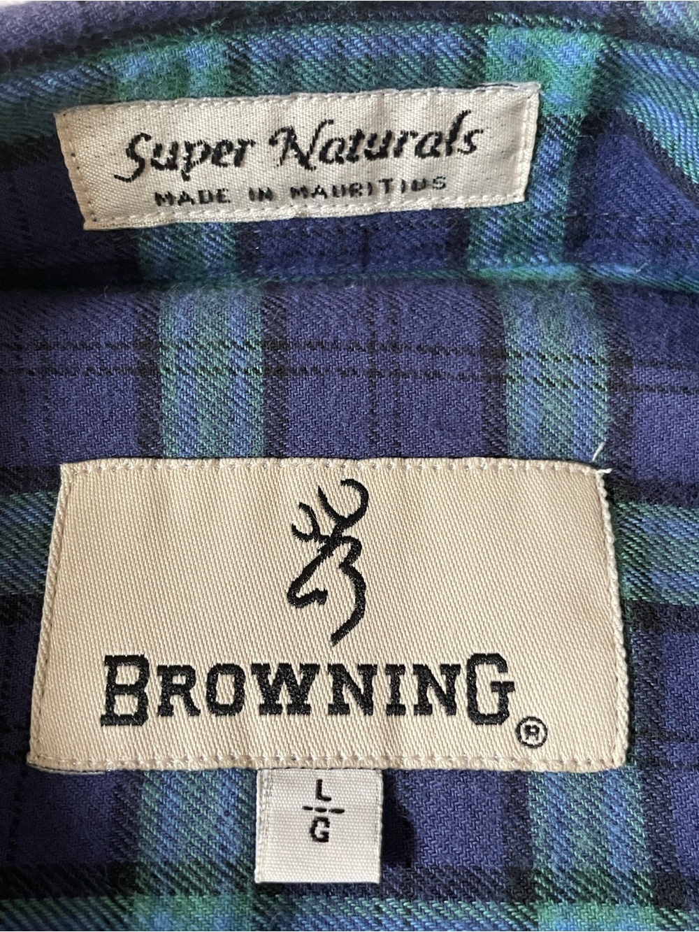 Browning Men’s Blue Green Syize: L flannel Plaid Button-Down Shirt - Picture 2 of 7